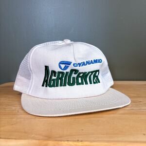 Vintage Cyanamid Agricenter Farm White Mesh Swingster 80s Trucker Hat